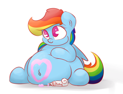Size: 1500x1154 | Tagged: safe, artist:graphenescloset, character:rainbow dash, species:pegasus, species:pony, adorafatty, belly button, chubby, cute, dashabetes, fat, female, frosting, mare, rainblob dash, simple background, solo, white background