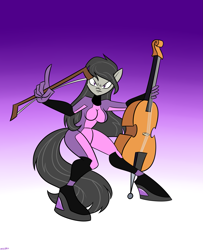 Size: 1497x1847 | Tagged: safe, artist:mofetafrombrooklyn, character:octavia melody, species:anthro, cello, female, musical instrument, solo, zero suit
