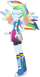 Size: 3423x6500 | Tagged: safe, artist:theshadowstone, character:rainbow dash, my little pony:equestria girls, colored wings, female, humanized, multicolored wings, ponied up, rainbow power, rainbow wings, simple background, solo, transparent background, vector, winged humanization