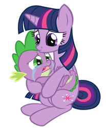 Size: 600x725 | Tagged: safe, artist:queencold, character:spike, character:twilight sparkle, crying, holding, mama twilight, pouting, sad, simple background, snot, transparent background