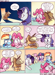 Size: 944x1294 | Tagged: safe, artist:capnpea, artist:kefkafloyd, character:applejack, character:fluttershy, character:pinkie pie, character:rainbow dash, character:rarity, character:twilight sparkle, character:twilight sparkle (alicorn), species:alicorn, species:earth pony, species:pegasus, species:pony, species:unicorn, comic:three apples, angry, comic, female, mare, no pupils, shocked