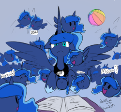 Size: 7542x7000 | Tagged: safe, artist:darkflame75, character:princess luna, species:alicorn, species:pony, chubbie, lunadoodle, :3, :>, :d, :o, absurd resolution, beach ball, blob, blob ponies, book, calendar of lunas, cuddling, cute, eye twitch, female, floppy ears, flying, frown, happy, huzzah, lunabetes, mare, moon, multeity, nom, open mouth, photoshop, ponidox, prone, self ponidox, smiling, snuggling, spread wings, sugarcube, too many lunas, too many ponies, weapons-grade cute, wide eyes, wings