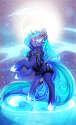 Size: 1832x3000 | Tagged: safe, artist:koveliana, oc, oc only, oc:moonlight silk, species:pony, species:unicorn, breast collar, bridle, chromatic aberration, color porn, harness, rearing, reins, solo, tack