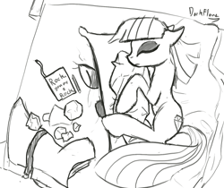 Size: 1280x1074 | Tagged: safe, artist:darkflame75, character:boulder, character:maud pie, body pillow, cute, female, maudabetes, monochrome, sketch, sleeping, solo, wrong cutie mark