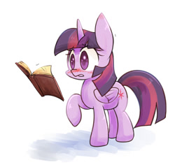 Size: 914x873 | Tagged: safe, artist:joycall6, character:twilight sparkle, character:twilight sparkle (alicorn), species:alicorn, species:pony, blushing, book, bookhorse, female, mare, raised hoof, simple background, solo