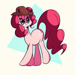 Size: 2000x2000 | Tagged: safe, artist:turtlefarminguy, character:pinkie pie, clothing, female, hat, simple background, smiling, solo