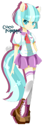 Size: 659x1920 | Tagged: safe, artist:snow angel, character:coco pommel, species:human, boots, cute, eared humanization, female, humanized, pony coloring, simple background, solo, tailed humanization, transparent background