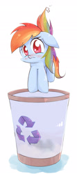 Size: 1200x2700 | Tagged: safe, artist:joycall6, character:rainbow dash, blushing, crying, cursor, cute, dashabetes, dashabuse, female, how could you do such a horrible thing?, looking at you, recycle bin, sad, simple background, solo