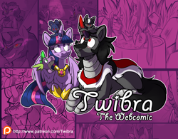 Size: 3200x2500 | Tagged: safe, artist:bluntwhiskey, character:king sombra, character:spike, character:twilight sparkle, character:twilight sparkle (alicorn), oc, oc:feathermoon, oc:nightweaver, parent:king sombra, parent:twilight sparkle, parents:twibra, species:alicorn, species:dragon, species:pegasus, species:pony, species:unicorn, ship:twibra, ask twibra, female, male, mare, offspring, patreon, patreon logo, shipping, straight