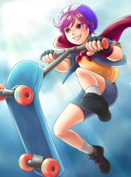 Size: 850x1150 | Tagged: safe, artist:ninjaham, character:scootaloo, species:human, species:pegasus, species:pony, clothing, female, helmet, humanized, scooter, shorts, solo