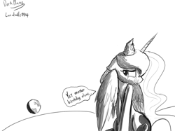 Size: 1280x955 | Tagged: safe, artist:darkflame75, character:princess luna, lunadoodle, crying, female, monochrome, sad, solo
