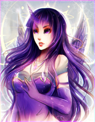 Size: 1640x2100 | Tagged: safe, artist:koveliana, character:twilight sparkle, character:twilight sparkle (alicorn), species:alicorn, species:human, chromatic aberration, clothing, color porn, evening gloves, female, horned humanization, humanized, solo, winged humanization