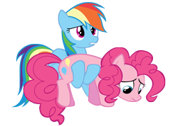 Size: 5000x3566 | Tagged: safe, artist:tardifice, character:pinkie pie, character:rainbow dash, species:pony, episode:too many pinkie pies, g4, my little pony: friendship is magic, carrying, holding a pony, simple background, transparent background, vector