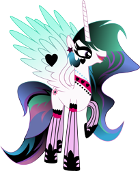 Size: 8383x10212 | Tagged: safe, artist:illumnious, character:princess celestia, species:pony, absurd resolution, clothing, female, goth, hilarious in hindsight, mare, ponymania, punklestia, simple background, socks, solo, svg, toy interpretation, transparent background, vector