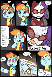 Size: 781x1156 | Tagged: safe, artist:metal-kitty, character:rainbow dash, character:rarity, comic:expiration date, comic, crossover, dialogue, expiration date, french fries, glasses, grimdark series, hay fries, mannequin, rainbow scout, rarispy, seduce me, suggestive series, team fortress 2, watch