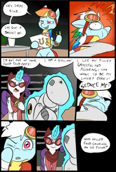 Size: 781x1156 | Tagged: safe, artist:metal-kitty, character:rainbow dash, character:rarity, comic:expiration date, abuse, comic, crossover, dashabuse, dexterous hooves, dialogue, expiration date, french fries, glasses, grimdark series, hay fries, magic, mane dye, mannequin, punch, rainbow scout, rainbow-less dash, rarispy, seduce me, suggestive series, team fortress 2