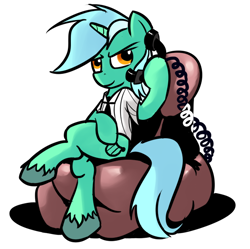 Size: 596x594 | Tagged: safe, artist:gsphere, character:lyra heartstrings, chair, clothing, female, necktie, phone, shirt, sitting, solo, unshorn fetlocks