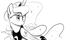 Size: 1400x788 | Tagged: safe, artist:darkflame75, character:princess luna, lunadoodle, female, monochrome, solo