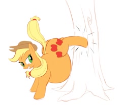Size: 1032x865 | Tagged: safe, artist:calorie, character:applejack, amplejack, applebucking, applefat, bucking, fat, female, obese, sketch, solo, tree