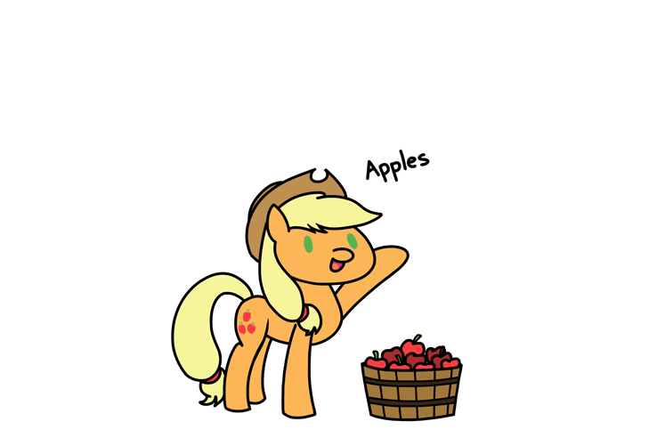 Size: 729x501 | Tagged: safe, artist:flutterluv, character:applejack, animated, apple, basket, female, fruit heresy, heresy, hilarious in hindsight, level of heresy: balls to the wall incompetence, pear, pearjack, that pony sure does love apples, tongue out