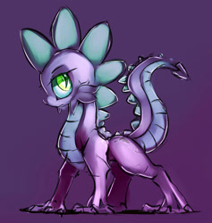Size: 2404x2539 | Tagged: safe, artist:gsphere, character:spike, species:dragon, male, purple background, quadrupedal, simple background, solo
