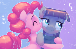 Size: 1999x1313 | Tagged: safe, artist:gsphere, character:maud pie, character:pinkie pie, species:earth pony, species:pony, boop, clothing, cute, diapinkes, eyes closed, female, hug, mare, maudabetes, nose wrinkle, noseboop, scrunchy face, sisterly love, sisters, smiling, when she smiles