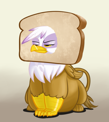 Size: 1067x1195 | Tagged: safe, artist:calorie, character:gilda, species:griffon, belly, big belly, bread, bread head, breading, fat, female, gilda is not amused, gildough, sitting, unamused