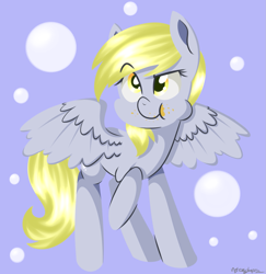 Size: 1441x1481 | Tagged: safe, artist:notenoughapples, character:derpy hooves, species:pegasus, species:pony, bubble, crumbs, female, mare, raised hoof, solo, spread wings, wings