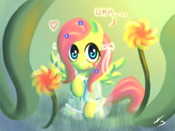 Size: 600x450 | Tagged: safe, artist:ninjaham, character:fluttershy, species:pegasus, species:pony, clothing, dress, female, flower, heart, solo