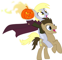 Size: 3122x3000 | Tagged: safe, artist:up1ter, character:derpy hooves, character:doctor whooves, character:time turner, species:pegasus, species:pony, cover, derp, female, halloween, headless horseman, holiday, jack-o-lantern, mare, ponies riding ponies, pumpkin, simple background, transparent background, vector