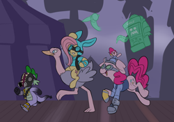 Size: 1024x715 | Tagged: safe, artist:metal-kitty, character:fluttershy, character:pinkie pie, character:spike, bunny ears, carnival of carnage, clothing, crossover, dispenser, engie pie, engineer, hat, ostrich, pyro, scream fortress, sniper, snipershy, spike pyro, team fortress 2