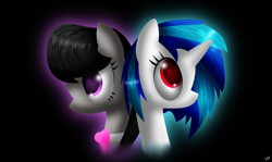 Size: 1024x610 | Tagged: safe, artist:lupiarts, character:dj pon-3, character:octavia melody, character:vinyl scratch