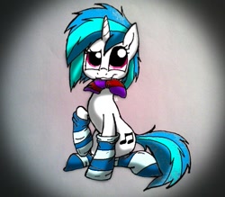 Size: 549x480 | Tagged: safe, artist:lupiarts, character:dj pon-3, character:vinyl scratch, clothing, female, socks, solo, striped socks