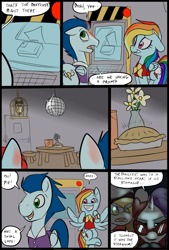 Size: 781x1156 | Tagged: safe, artist:metal-kitty, character:owlowiscious, character:rainbow dash, character:soarin', comic:expiration date, ship:soarindash, comic, crossover, derpy soldier, expiration date, female, grimdark series, male, mr soarin', old cutie mark, pie, rainbow scout, rarispy, shipping, straight, suggestive series, team fortress 2, that pony sure does love pies