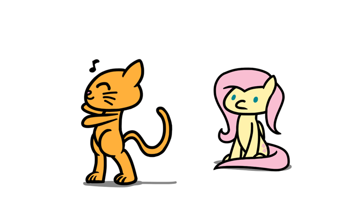 Size: 729x409 | Tagged: safe, artist:flutterluv, character:fluttershy, animated, cat, dancing, female, sitting, solo