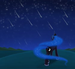 Size: 1280x1192 | Tagged: safe, artist:flutterluv, character:princess luna, female, looking up, meteor shower, night, rear view, solo