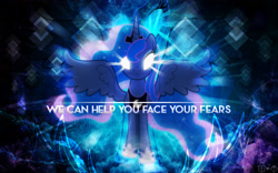 Size: 2560x1600 | Tagged: dead source, safe, artist:kibbiethegreat, artist:theshadowstone, character:princess luna, species:alicorn, species:pony, collaboration, female, glowing eyes, looking at you, mare, quote, solo, vector, wallpaper, watermark