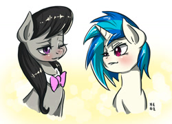 Size: 1630x1173 | Tagged: safe, artist:mrs1989, character:dj pon-3, character:octavia melody, character:vinyl scratch, ship:scratchtavia, blushing, female, lesbian, shipping, wink