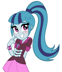 Size: 1030x1188 | Tagged: safe, artist:rileyav, character:sonata dusk, equestria girls:rainbow rocks, g4, my little pony: equestria girls, my little pony:equestria girls, blushing, clothing, cute, female, hnnng, looking at you, ponytail, shy, simple background, skirt, smiling, solo, sonatabetes, transparent background, vector, when she smiles