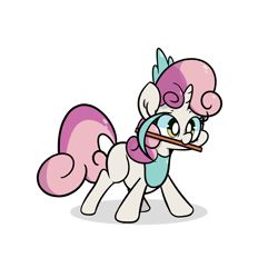 Size: 2000x2000 | Tagged: safe, artist:turtlefarminguy, character:sweetie belle, don't mine at night, female, minecraft, mouth hold, pickaxe, solo
