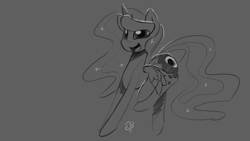 Size: 1280x720 | Tagged: safe, artist:darkflame75, character:princess luna, lunadoodle, female, monochrome, solo