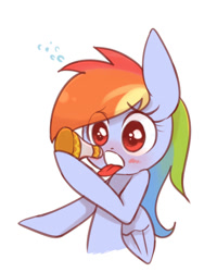 Size: 800x1000 | Tagged: safe, artist:joycall6, character:rainbow dash, blushing, female, flashback potion, solo, tongue out