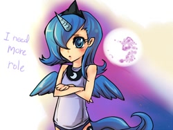 Size: 800x600 | Tagged: safe, artist:bakki, character:princess luna, species:human, clothing, cute, female, filly, gradient background, horned humanization, humanized, mare in the moon, moon, panties, purple underwear, s1 luna, solo, tailed humanization, underwear, winged humanization, woona