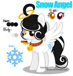 Size: 900x940 | Tagged: safe, artist:snow angel, oc, oc only, oc:snow angel, species:pegasus, species:pony, bell, bell collar, collar, digital art, female, halo, heterochromia, red eyes, simple background, solo, transparent background, yellow eyes