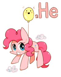 Size: 800x1000 | Tagged: safe, artist:joycall6, part of a set, character:pinkie pie, series:joycall6's periodic table, balloon, blushing, chemistry, cute, female, floating, helium, looking at you, open mouth, periodic table, smiling, solo, then watch her balloons lift her up to the sky