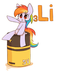 Size: 800x1000 | Tagged: safe, artist:joycall6, part of a set, character:rainbow dash, series:joycall6's periodic table, :>, battery, blushing, chemistry, cute, dashabetes, female, lithium, periodic table, sitting, smiling, solo