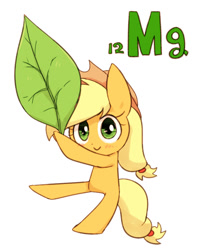 Size: 800x1000 | Tagged: safe, artist:joycall6, part of a set, character:applejack, series:joycall6's periodic table, blushing, chemistry, female, leaf, magnesium, periodic table, solo
