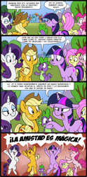 Size: 600x1212 | Tagged: safe, artist:spainfischer, character:applejack, character:fluttershy, character:pinkie pie, character:rainbow dash, character:rarity, character:spike, character:twilight sparkle, episode:the mysterious mare do well, g4, my little pony: friendship is magic, comic, mane seven, spanish, take that, translation