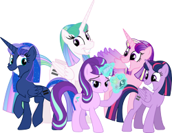 Size: 3880x3000 | Tagged: dead source, safe, artist:theshadowstone, character:princess cadance, character:princess celestia, character:princess luna, character:starlight glimmer, character:twilight sparkle, character:twilight sparkle (alicorn), species:alicorn, species:pony, episode:the cutie map, g4, my little pony: friendship is magic, alicorn tetrarchy, alternate hairstyle, bad end, cute, equal cutie mark, equalized, equestria is doomed, female, grin, mare, my little pony, s5 starlight, simple background, smiling, squee, the bad guy wins, this will end in communism, transparent background, uh oh, vector, xk-class end-of-the-world scenario