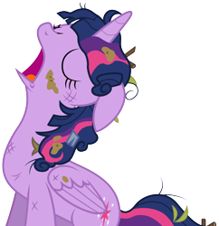 Size: 6768x7000 | Tagged: safe, artist:illumnious, character:twilight sparkle, character:twilight sparkle (alicorn), species:alicorn, species:pony, episode:castle sweet castle, g4, my little pony: friendship is magic, absurd resolution, bruised, female, mare, messy mane, mud, simple background, sleeping, solo, transparent background, twigs, vector